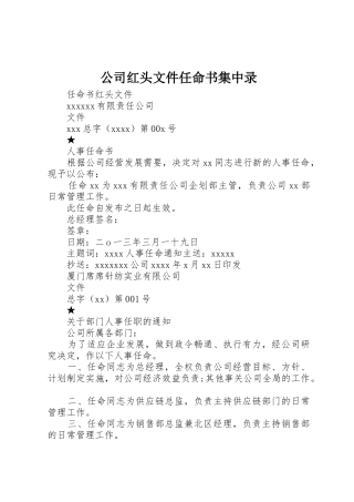 公司红头文件任命书集中录