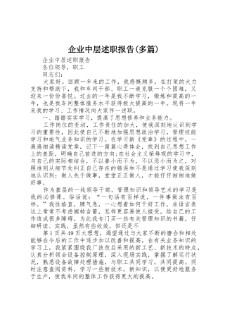 企业中层述职报告(多篇)