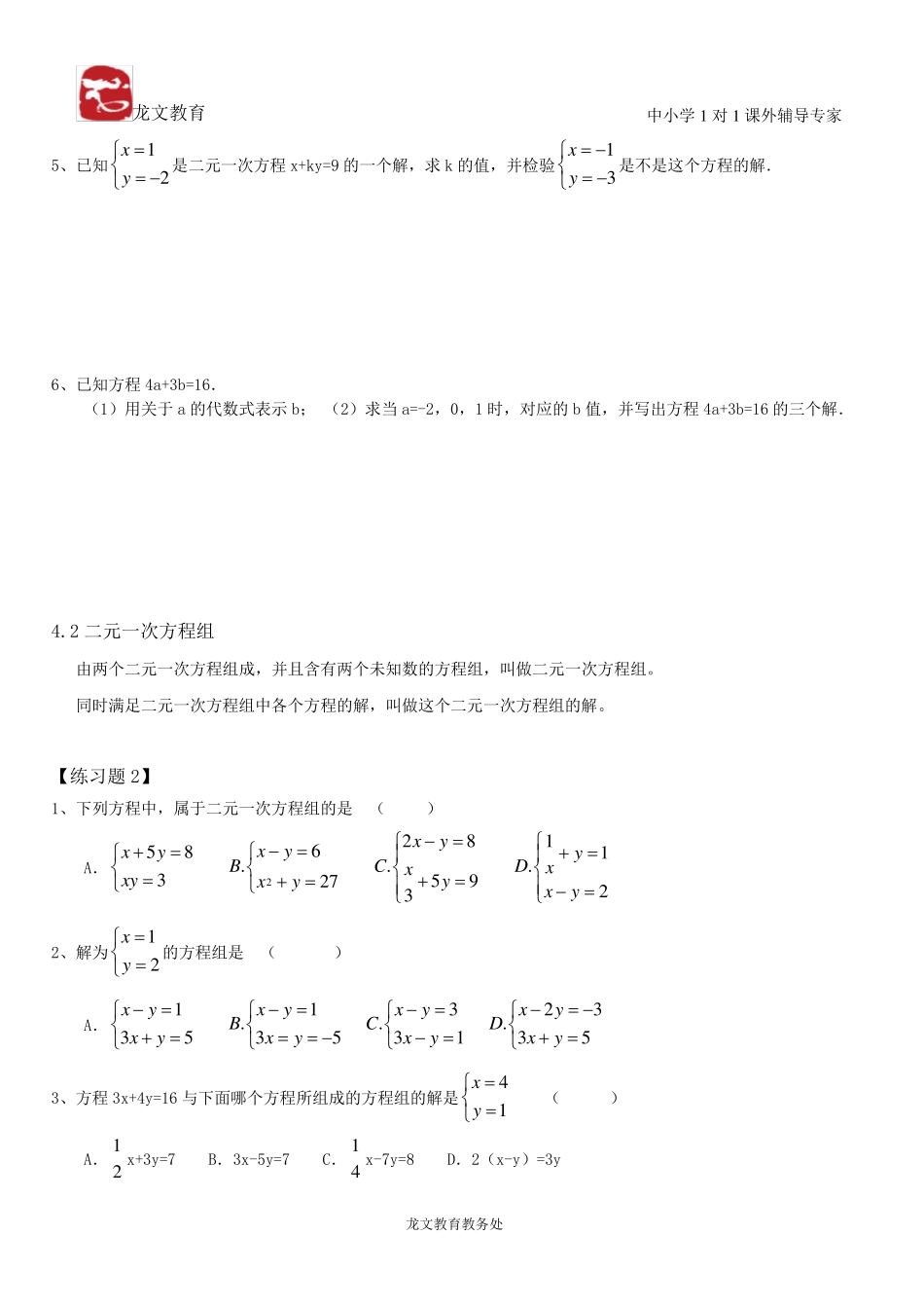 第四章二元一次方程讲义_第2页
