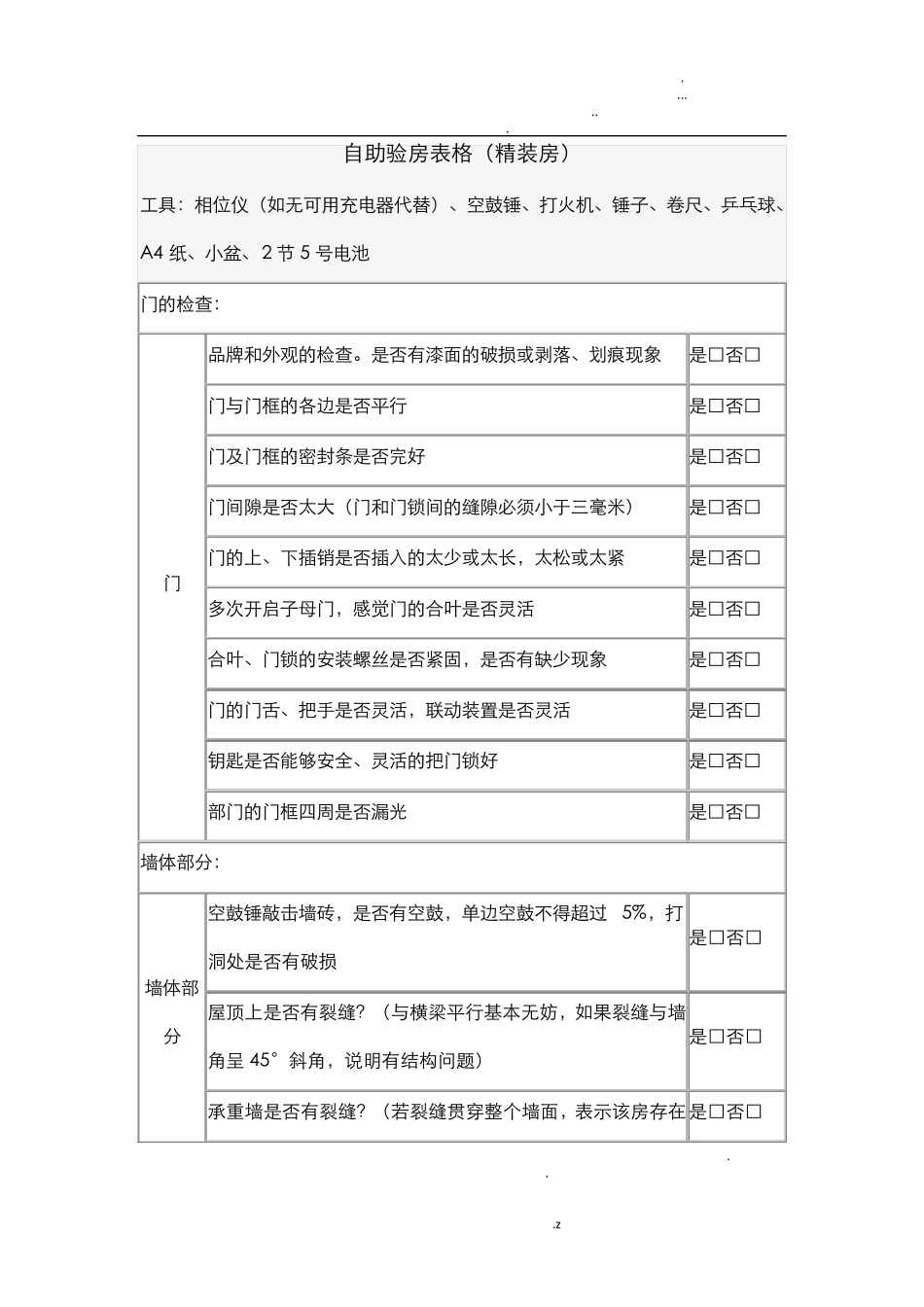 精装修验房最全表格_第1页