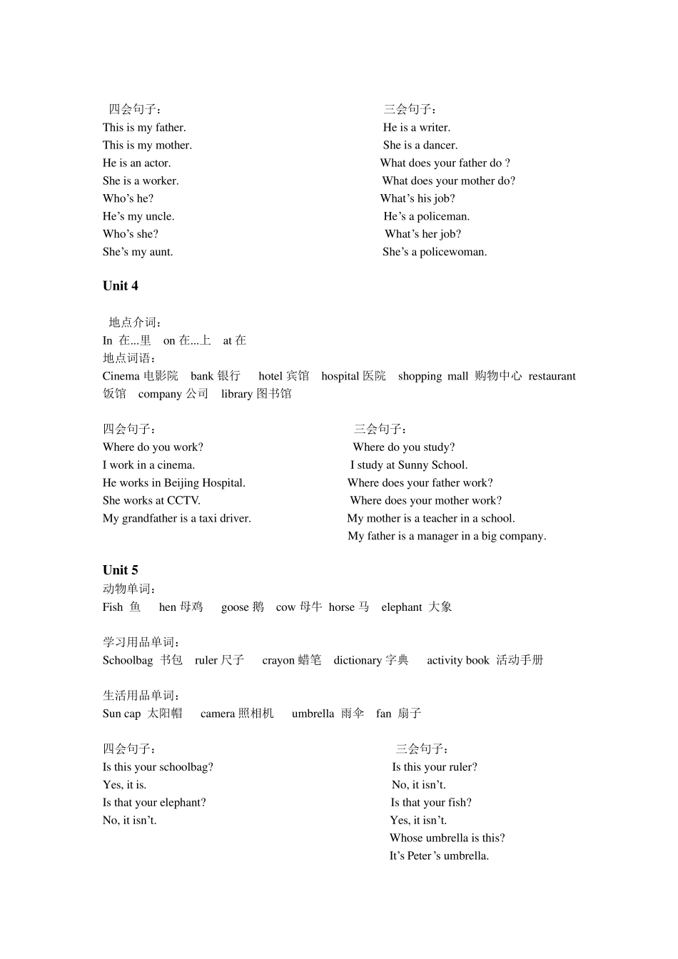 精通版五年级英语上、下册重点单词和句型_第2页