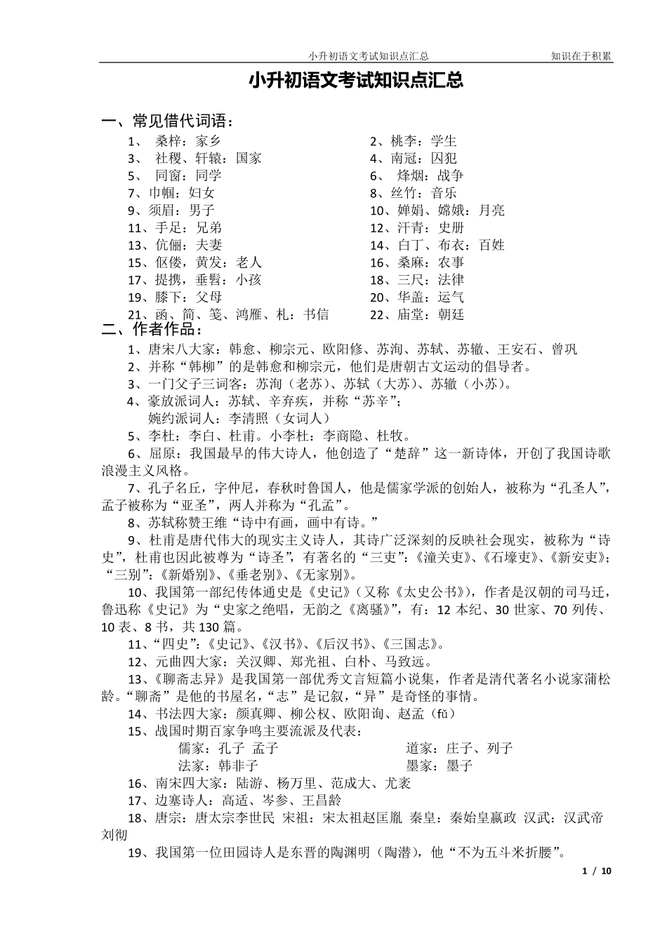 精：小升初语文考试知识点汇总_第1页