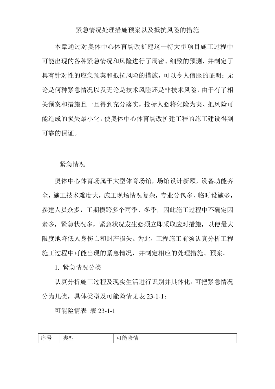 紧急情况处理措施预案以及抵抗风险的措施_第1页