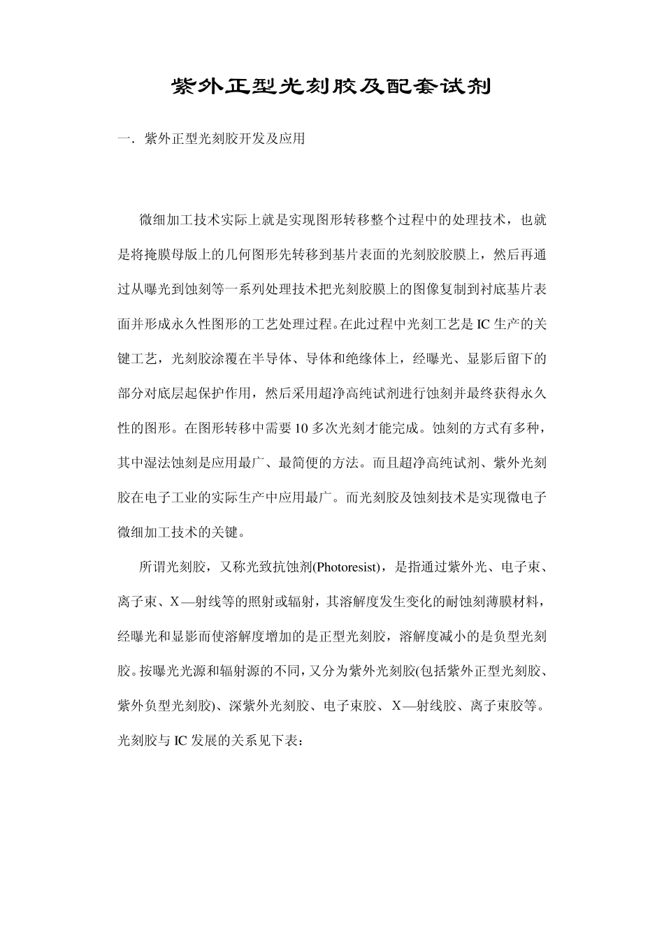 紫外正型光刻胶及配套试剂_第1页