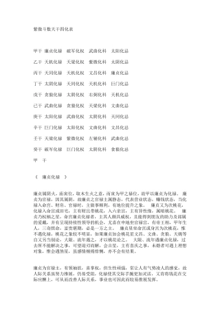 紫微斗数天干四化表
