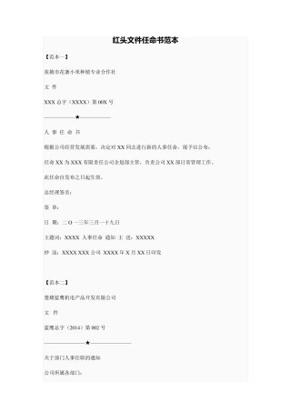 红头文件任命书范本