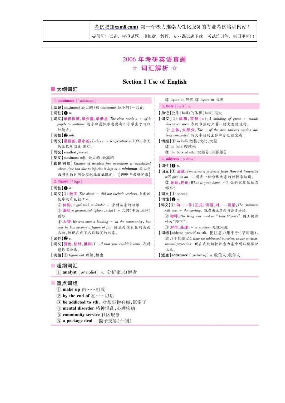 红宝书：考研英语十年真题词汇解析(2006年)_第1页