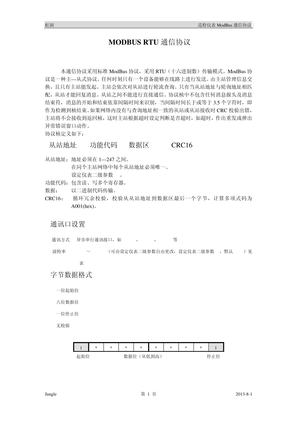 红润仪表巡检仪ModBus通信协议_第1页