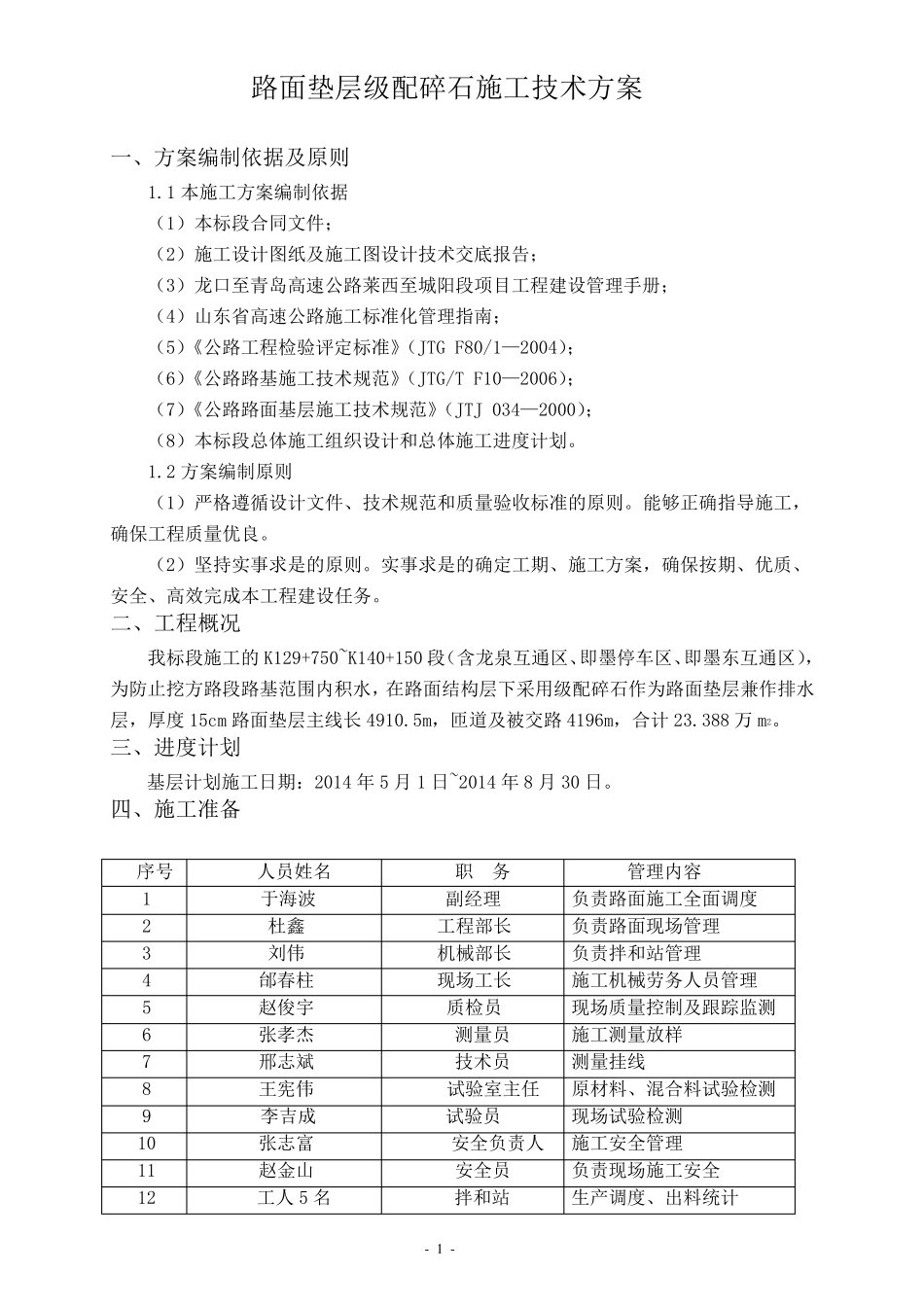 级配碎石垫层施工方案_第1页