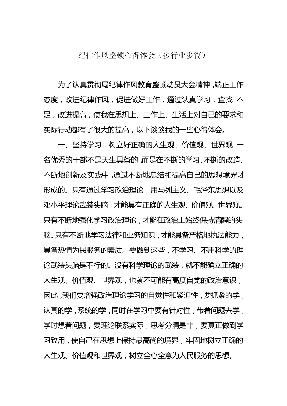 纪律作风教育整顿活动心得体会(多行业多篇)_第1页