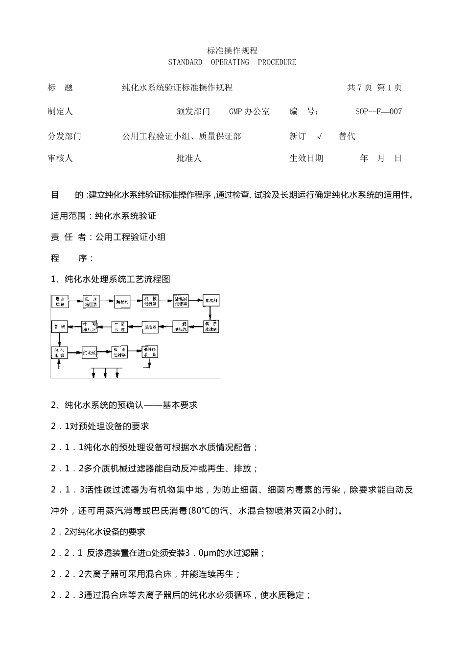 纯化水系统验证标准操作规程_第1页