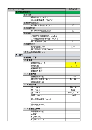 纯电动汽车整车动力性与经济性开发匹配与优化技术输入表