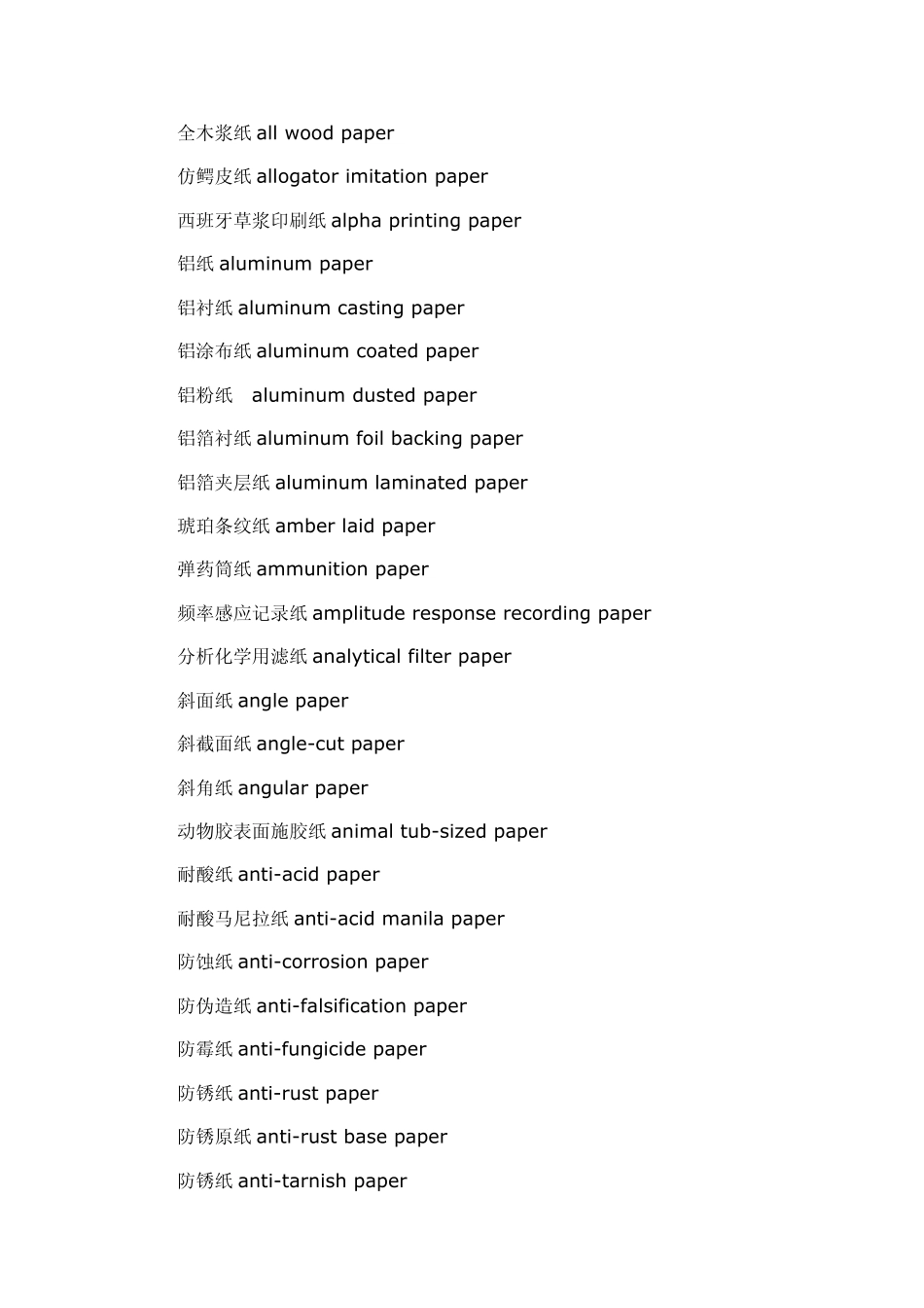 纸品类别中英文对照_第3页