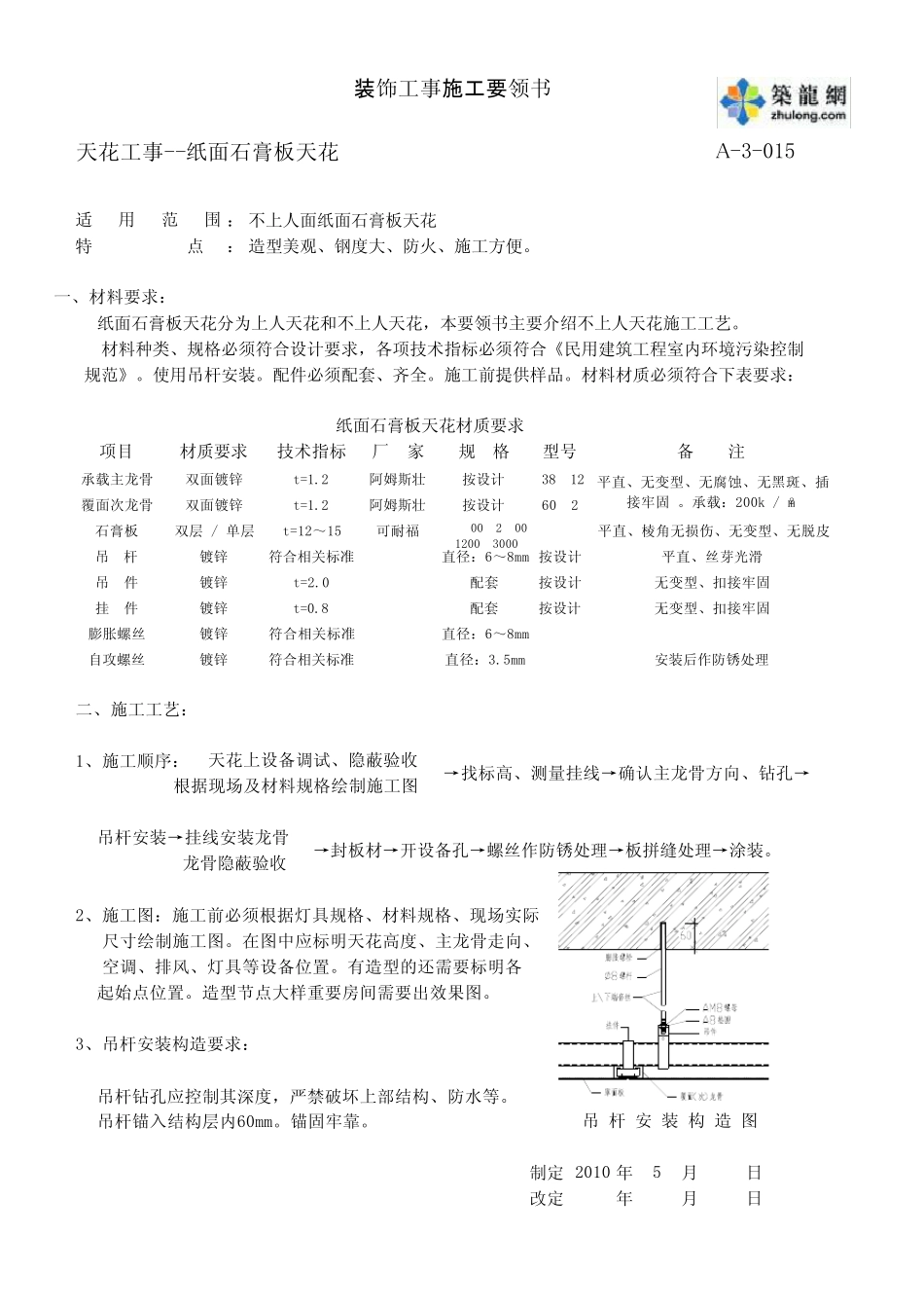 纸面石膏板造型天花施工工艺_第1页