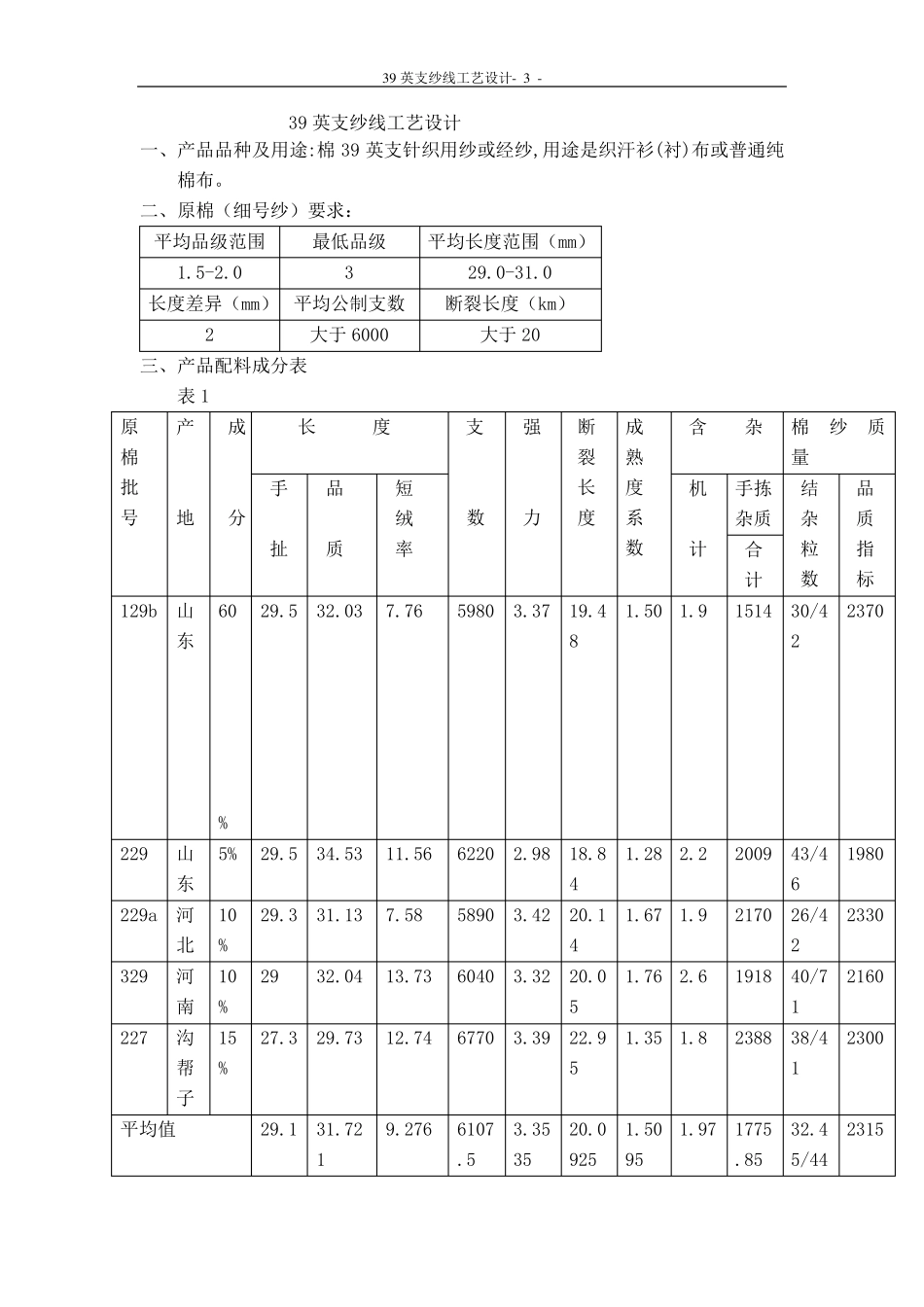 纺纱39英支纱线工艺设计_第3页