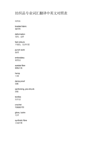 纺织品专业词汇翻译中英文对照表