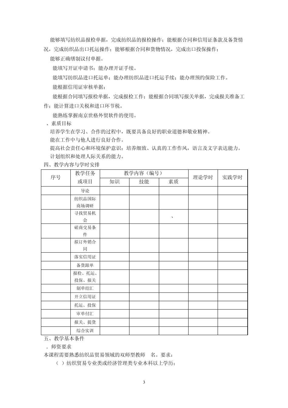 纺织品外贸实务课程标准_第3页