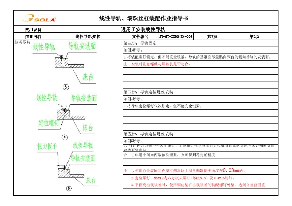 线性导轨、滚珠丝杠装配通用作业指导书_第2页
