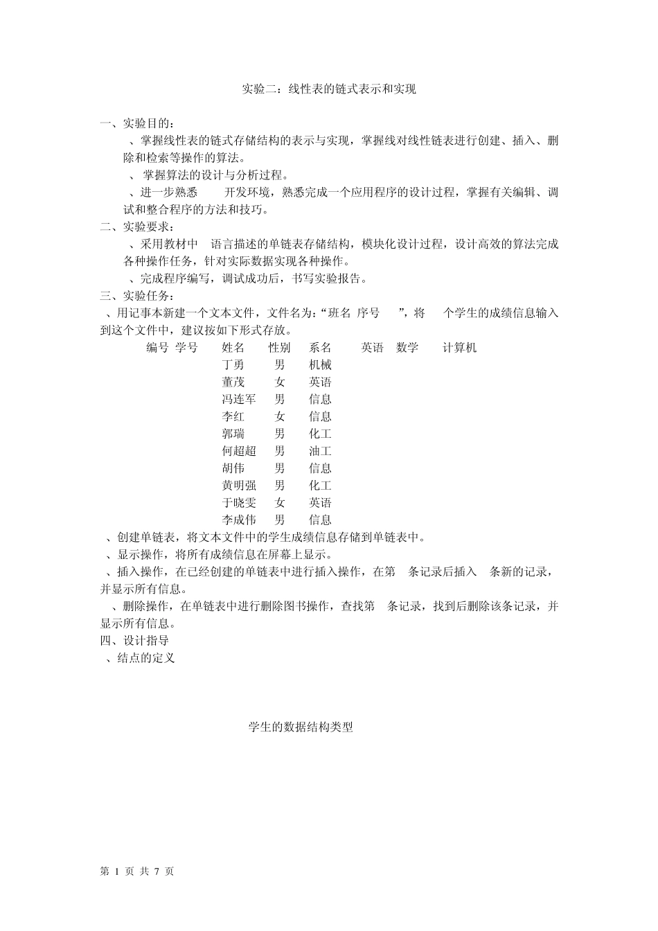 线性表的链式表示和实现(学生成绩管理系统)_第1页