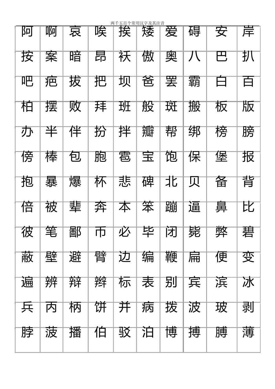 练字2500个常用汉字大全任意更换字体_第1页