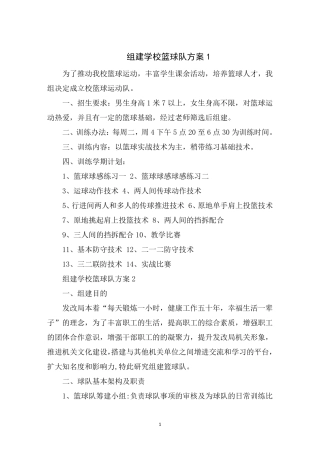 组建学校篮球队方案
