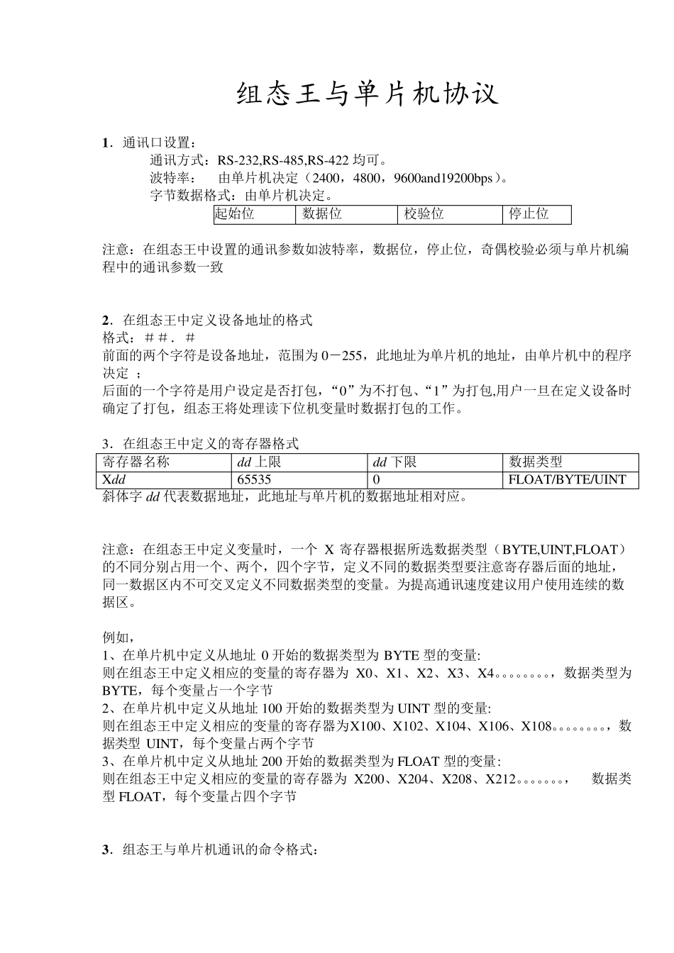 组态王与单片机协议通用单片机通讯协议(ASCII)_第1页