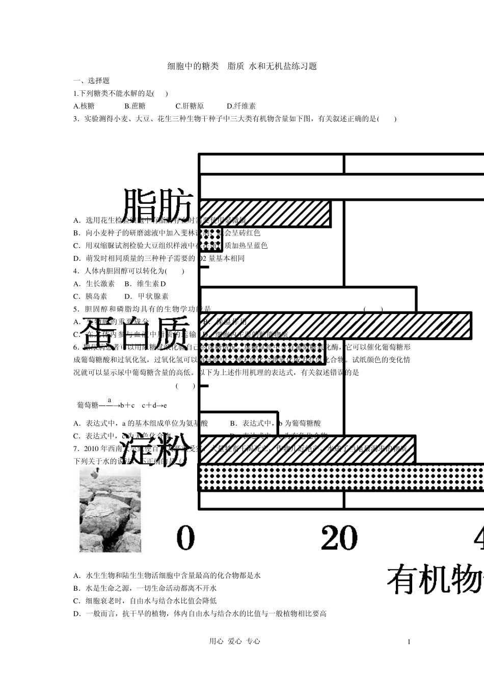 细胞中的糖类脂质水无机盐练习题_第1页