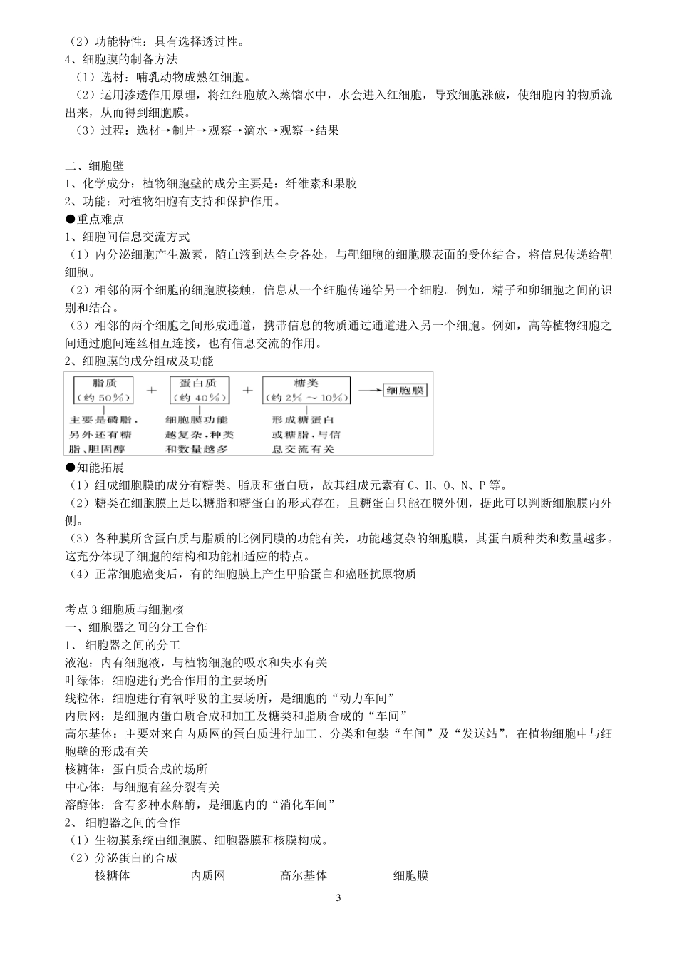 细胞的结构和功能专题(知识点+练习)_第3页
