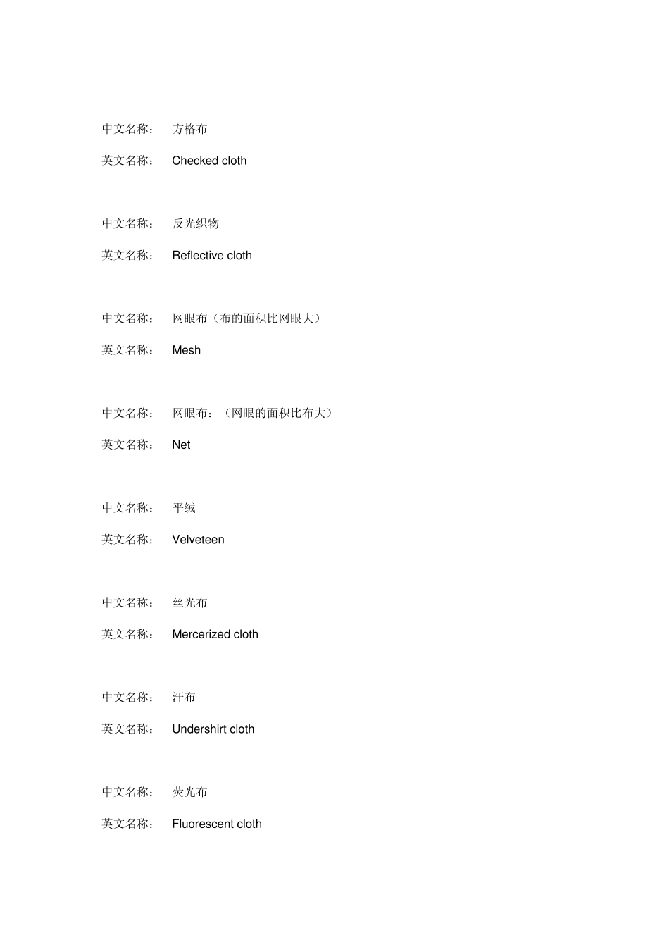 织物中英文对照表_第3页