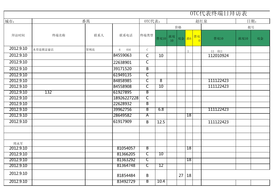 终端每日拜访表。。_第1页
