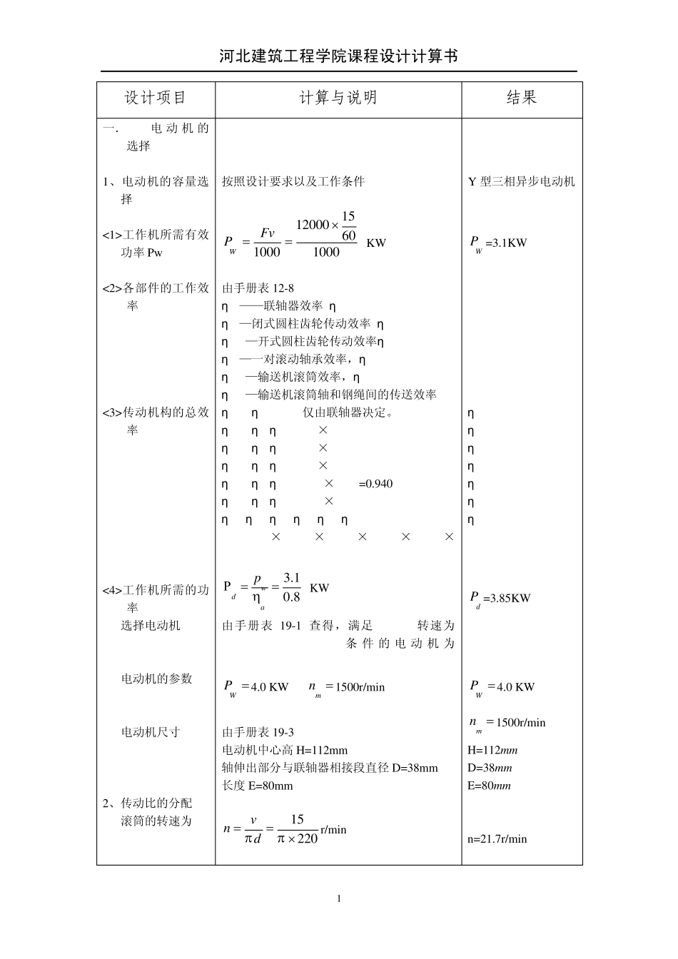 经典机械设计减速器设计计算书_第1页