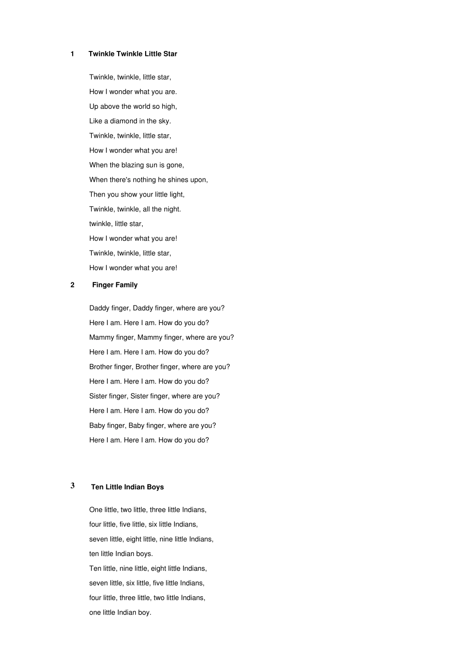 经典欧美英文儿歌歌词25首_第1页