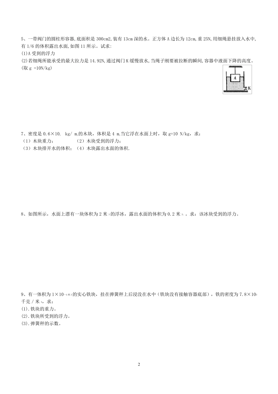 经典物理浮力计算题_第2页
