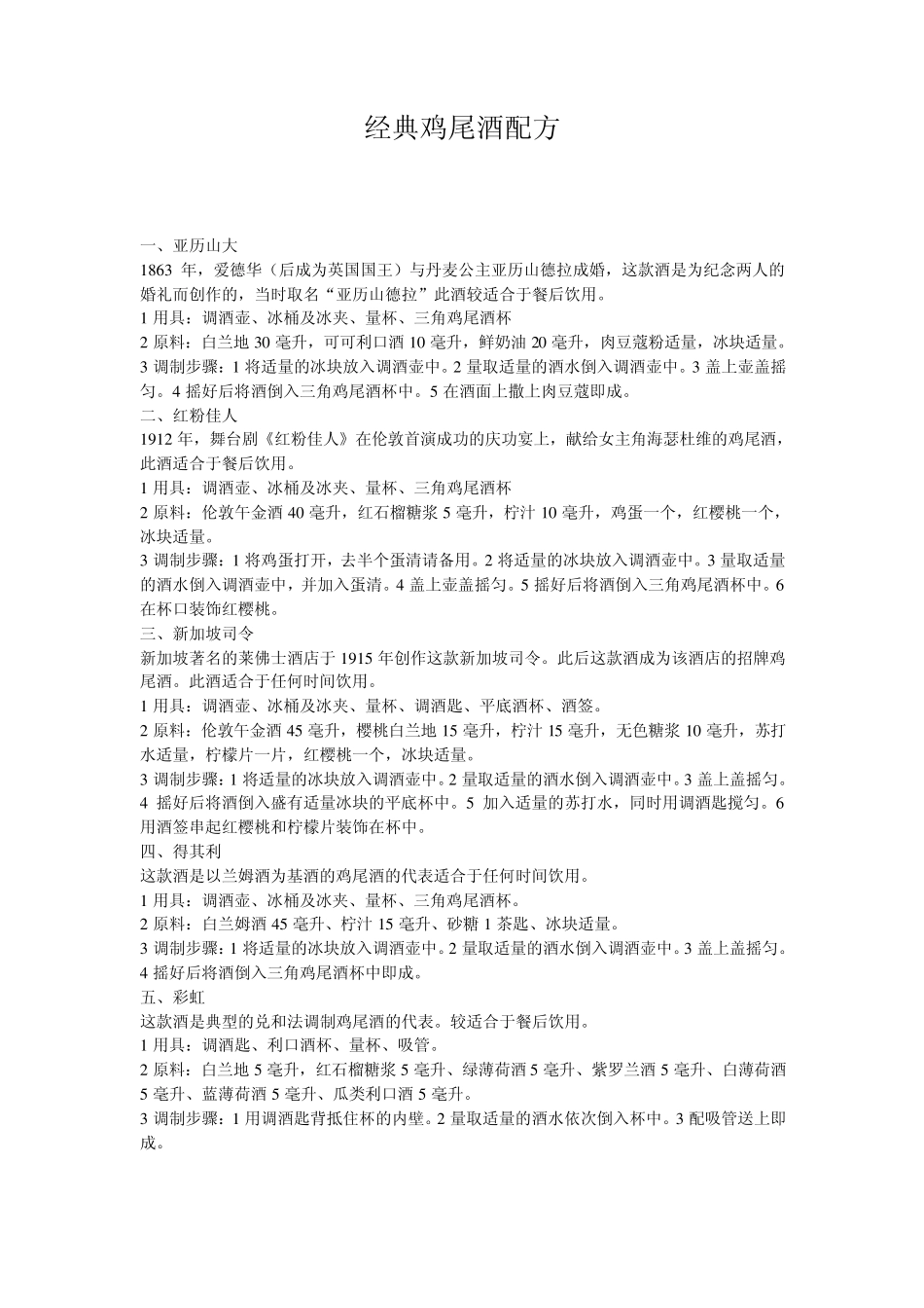 经典鸡尾酒配方_第1页