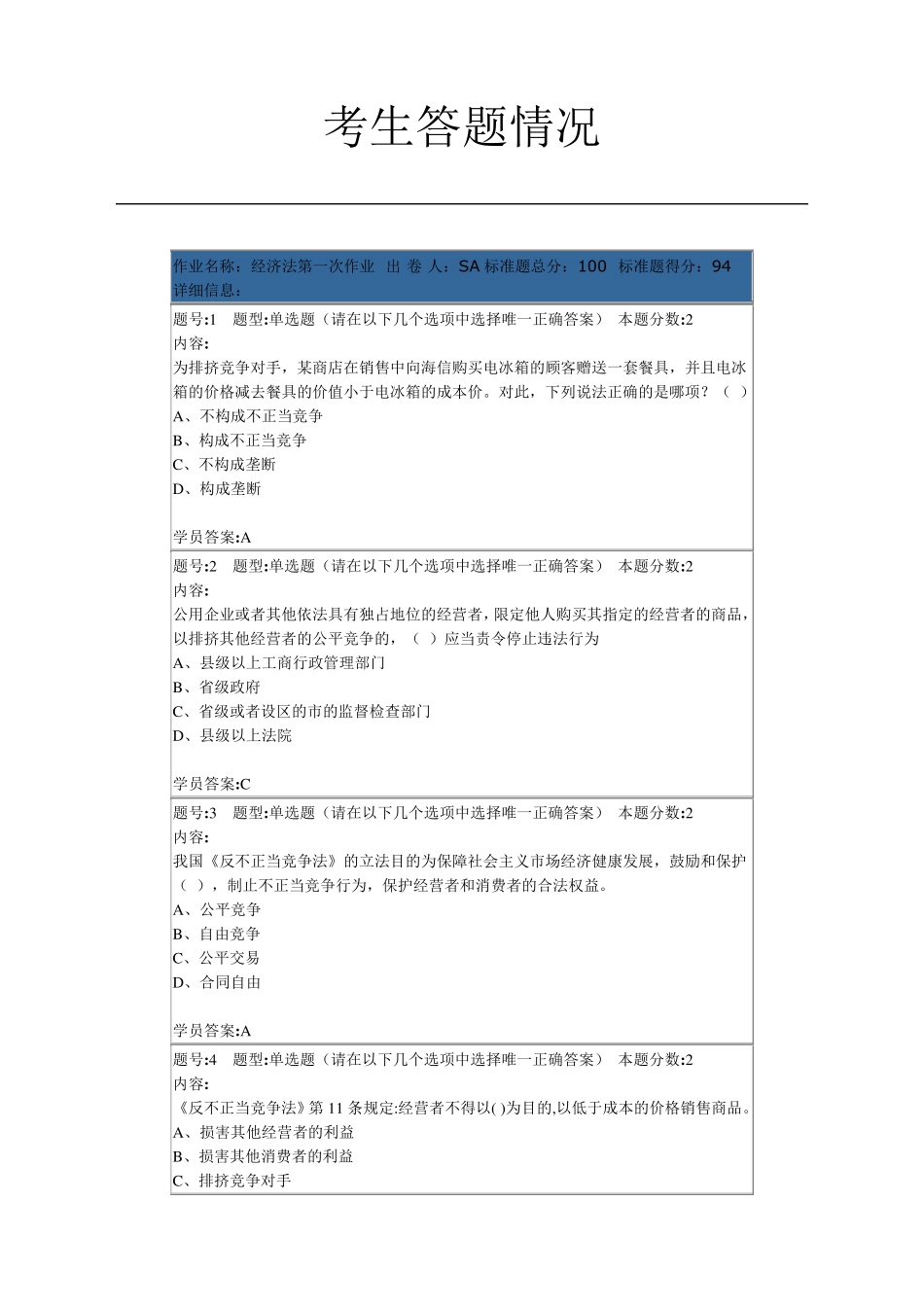 经济法第一次作业(南大)94分_第1页