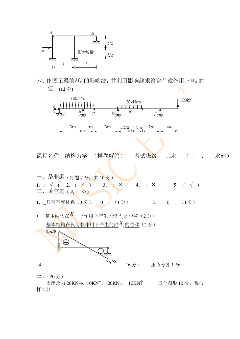 结构力学试卷答案受对称力的桁架用力法_第3页