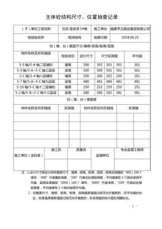 结构尺寸、位置抽查记录(57楼)