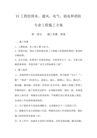 给排水、通风、电气、弱电和消防施工方案