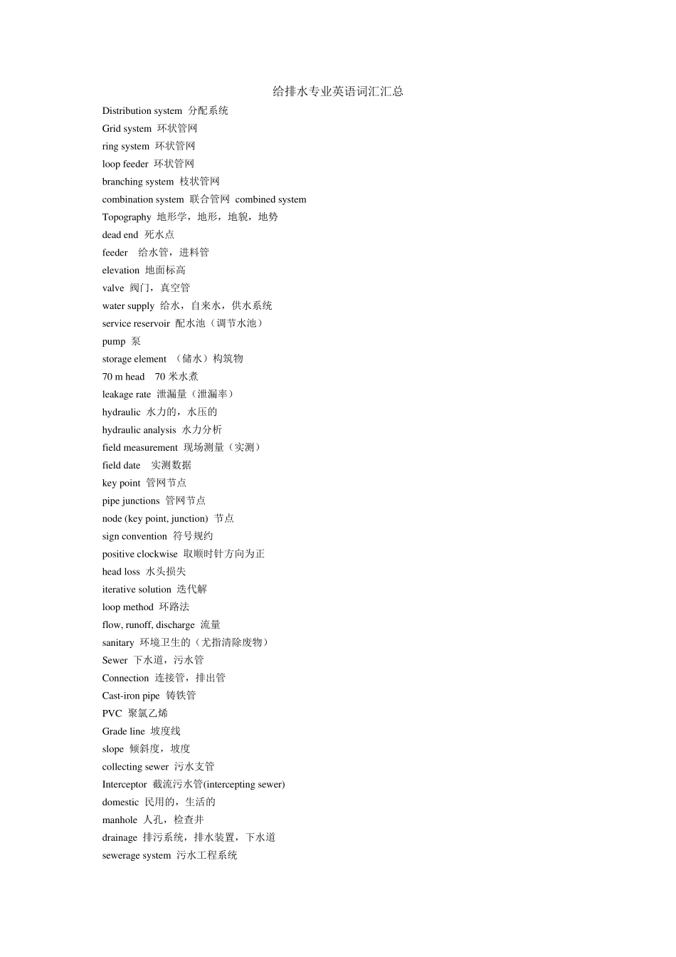 给排水专业英语词汇汇总_第1页
