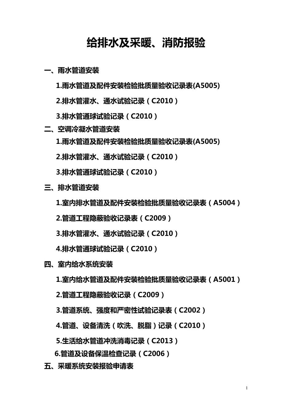 给排水及采暖资料的报验流程及附表_第1页