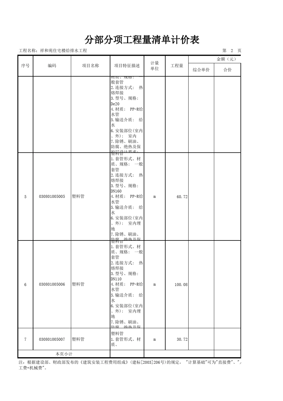 给排水工程量清单与计价表_第3页