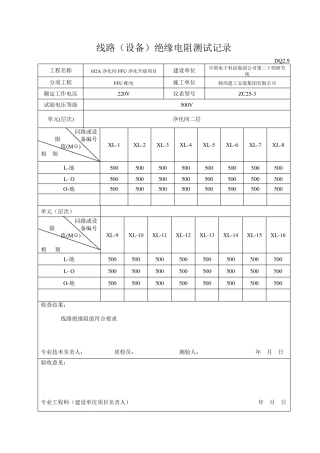 绝缘摇测记录表
