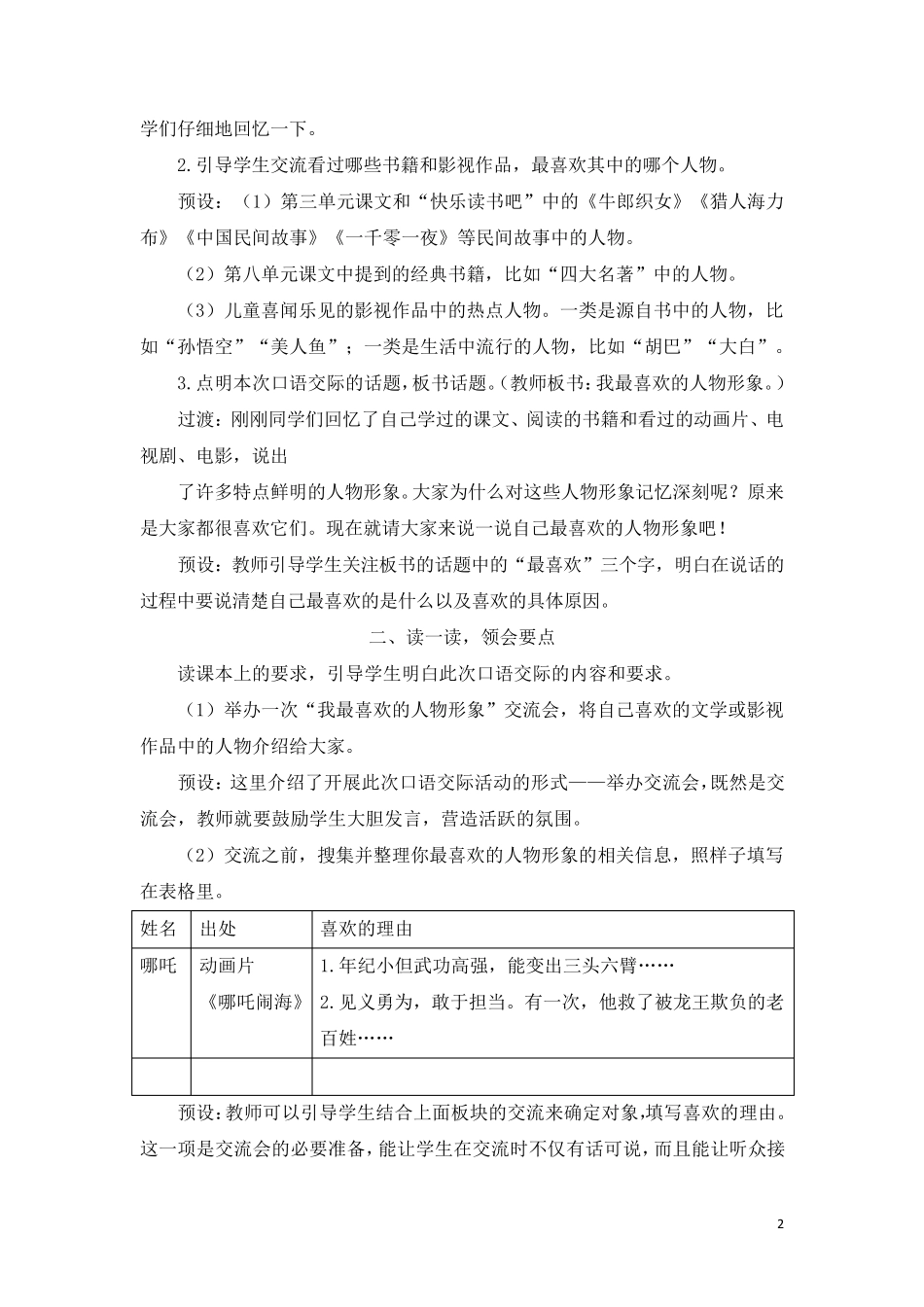 统编教材五年级语文上册第八单元《口语交际我最喜欢的人物形象》教案教学设计_第2页
