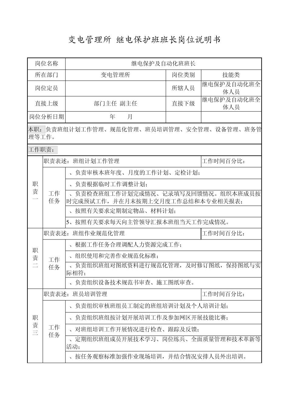 继电保护及自动化班各岗位说明书2012_第1页