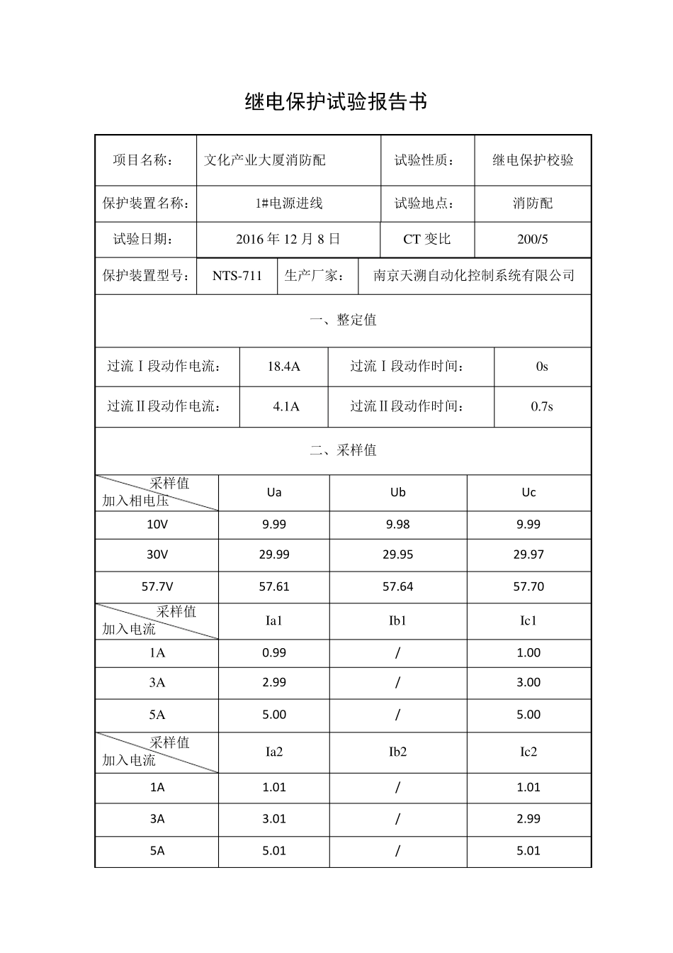 继电保护试验报告_第1页