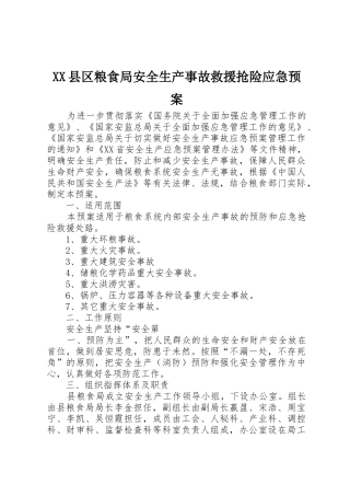 XX县区粮食局安全生产事故救援抢险应急预案
