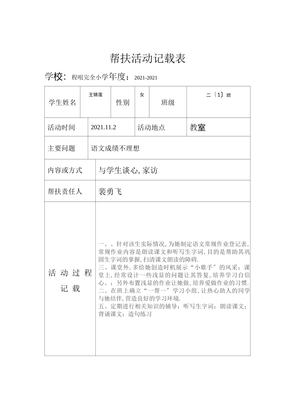 帮扶活动记载表_第3页