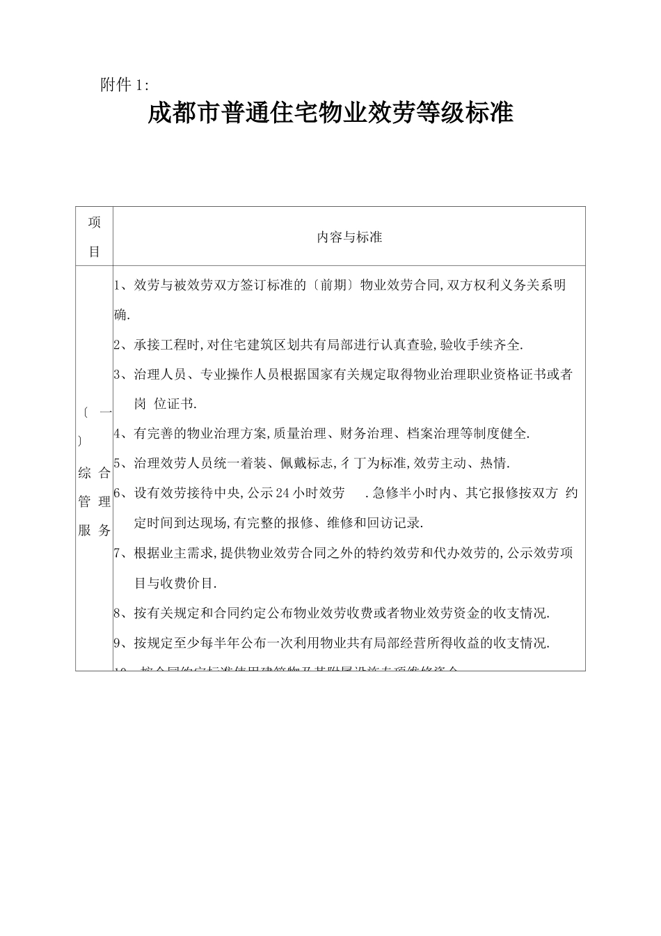 成都普通住宅物业服务等级标准_第1页