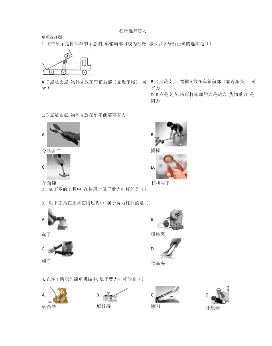 杠杆选择题练习含答案_第1页