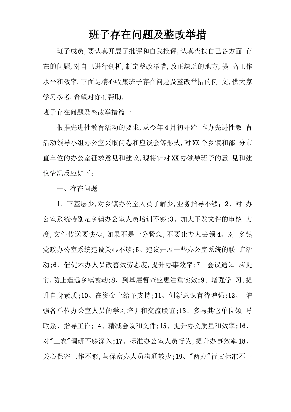 班子存在问题及整改措施_第1页